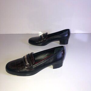 Brighton Alcott Loafers Womens Size 7M Made in Italy Black Brown JAG02 Oxfords